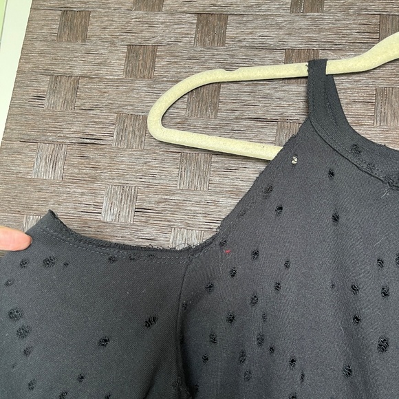 Black Distressed–Dot Cold Shoulder Sweatshirt – Size M - Picture 4 of 8